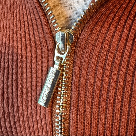 Alexia Admor Samantha Ribbed Double Zip Mock Neck Brown Classic Sweater Sz M - Picture 4 of 12